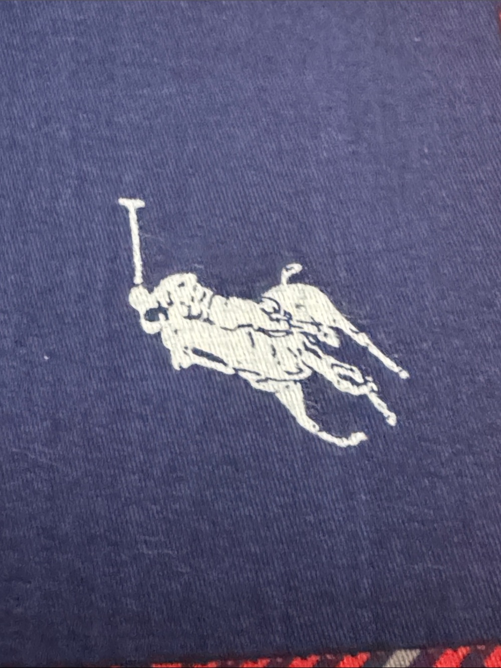 Polo by Ralph Lauren Navy Pocket Square with Red Patterned Border - Picture 3 of 4